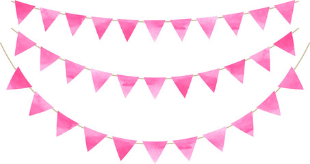フラッグ_三角_ガーランド_水彩_ピンク_フラッグガーランド
