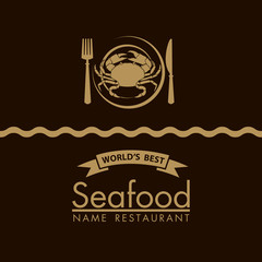 seafood menu design with crab and plate on black background