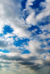 Fantastic clouds against blue sky, panorama