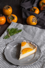 curd dessert with persimmon. Thanksgiving concept. 