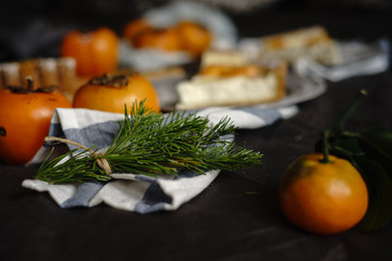 Beautiful persimmon cheesecake. Thanksgiving concept.