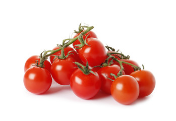 tomato cherry on branch isolated on white background, clipping path, full depth of field