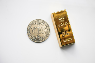 Gold on the table with a Coin 