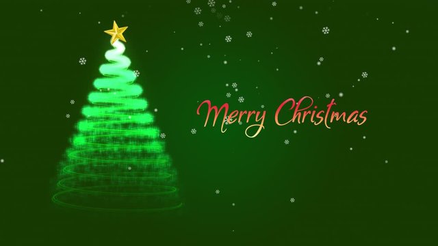 Animated Christmas tree with falling snowflakes on green screen background
