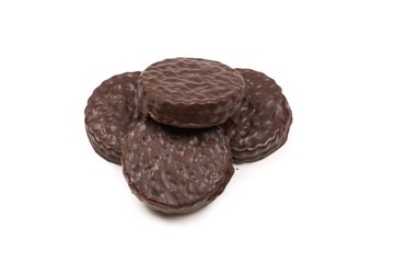 Chocolate cookies isolated on white.