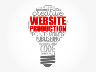 Website production light bulb word cloud, technology concept background