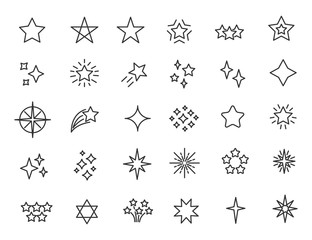 Set of linear stars icons. Stars twinkle icons in simple design. Vector illustration