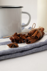 flavored cocoa with spices. White background.