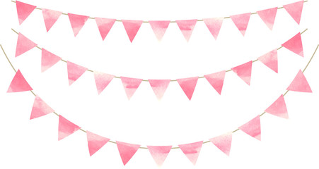 フラッグ_三角_ガーランド_水彩_ピンク_フラッグガーランド