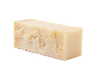 Parmesan slice isolated on white background