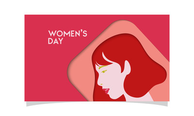 Elegant greeting background design template with illustration of young girl for International Women's Day celebration. Vector illustration.