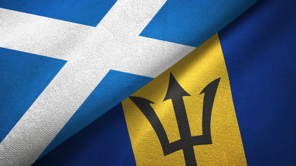 Scotland and Barbados two flags textile cloth, fabric texture
