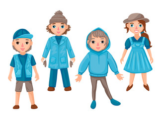 Fototapeta premium Characters in different clothes, guys and girls. Vector illustration of people.