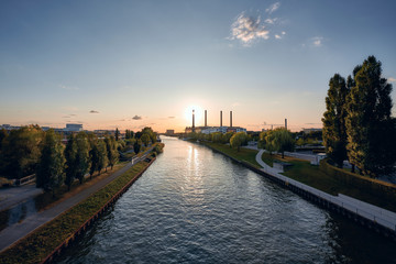 The city of Wolfsburg at sunset
