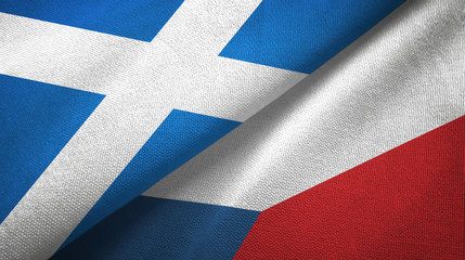 Scotland and Czech Republic two flags textile cloth, fabric texture