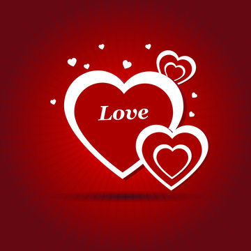 Red romantic background with hearts .Vector illustration