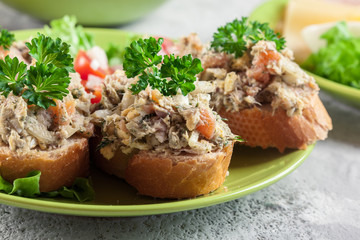 Sandwiches or baguette with paste