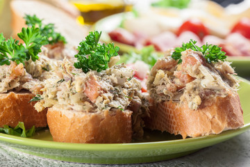 Sandwiches or baguette with paste