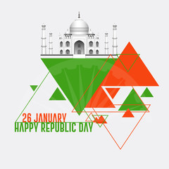 26 January, Happy Republic Day India greeting card. Vector illustration for 26th january Republic Day India lettering banner with national flag and text.
