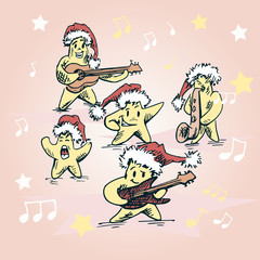 Christmas rock star concert - comic style illustration