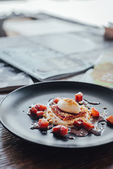 Beautiful rubarb dessert with ice cream