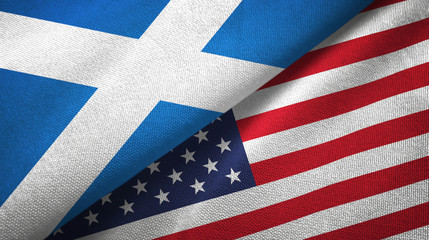 Scotland and United States two flags textile cloth, fabric texture