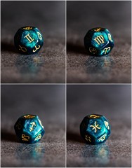 Collage of photos with Astrology Dice representing Mutable Modality of Astrological Signs. Gemini,...
