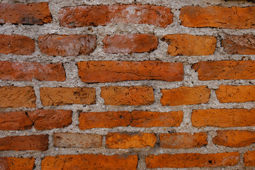 Brick wall of of ruin building.	