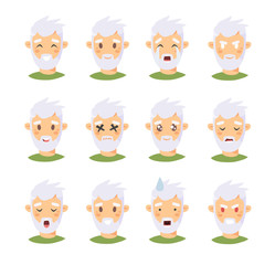 Set of caucasian male emotional characters. Cartoon style people emoticon icons. Holiday elderly  guys avatars. Flat illustration men faces. Hand drawn vector drawing emoji portraits