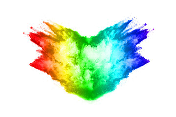 Colorful powder explosion on white background.