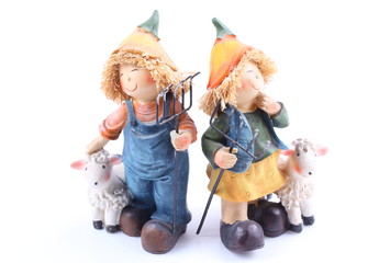 Two shepherds - puppets handmade, isolated and with clipping path