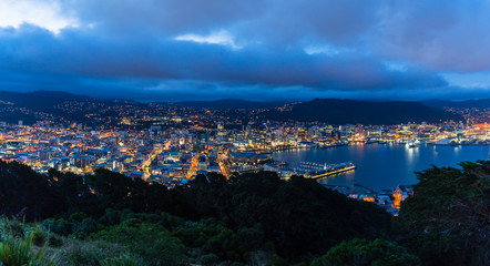 Obraz premium ニュージーランド ウェリントン マウント・ビクトリアからの見える夜景 