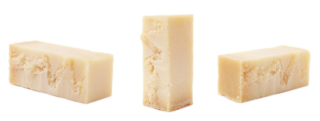 Parmesan slice isolated on white background