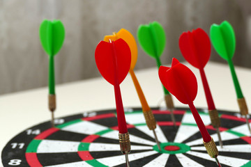 dart sport and dart arrows on dart board,