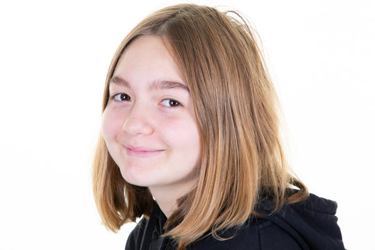 Happy teenage girl over white background portrait