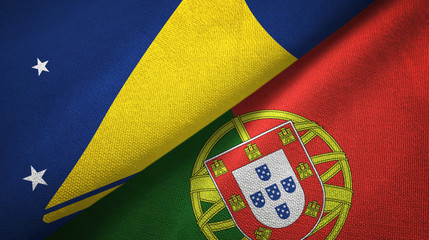 Fototapeta premium Tokelau and Portugal two flags textile cloth, fabric texture