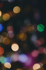 Abstract circle bokeh light background with decorations in holiday of Christmas.