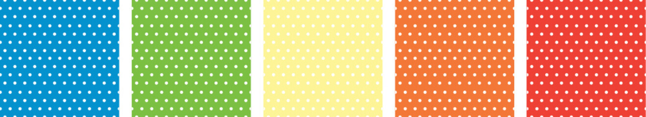 Set of bright color seamless polka dot patterns