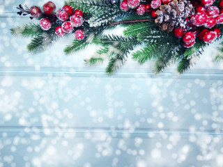 Obraz na płótnie Canvas winter background with fir branches decor and snow