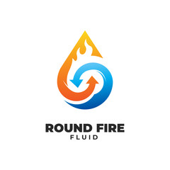 Round Fire with Drops Fluid Logo Vector Icon Illustration