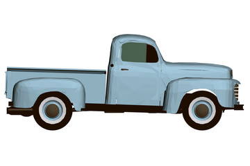 Vintage blue pickup. Polygonal pickup. Side view. 3D. © German Ovchinnikov