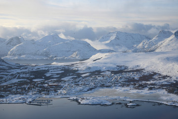 Lofoten Island aerial view in Winter