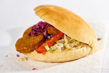 falafe sandwich with cheese and vegetables