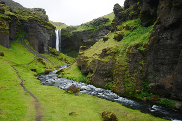 Kvernufoss Waterfall in Iceland Summer