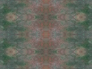 Seamless patterns in a red-green colors in ethnic style. Interlacing translucent layers with scratches, veins, ornament. Sophisticated periodic abstract background for wallpaper, fabric, decor, print