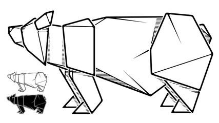 Image of paper bear origami (contour drawing).