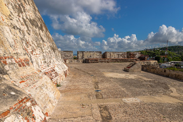 Panoramic of the fortified castle of San Felipe in the city of Cartagena de Indias, Colombia. This fortification was the defense of the city against English invaders and also the Spanish conquerors.