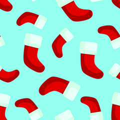 Vector seamless pattern Christmas boots on blue background
