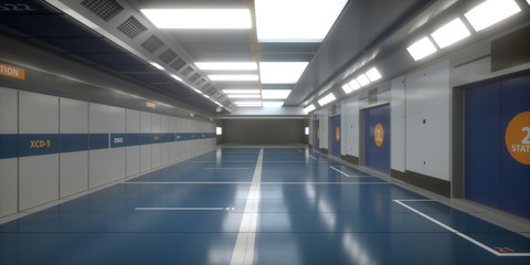 Obraz premium 3d render. Futuristic scifi corridor