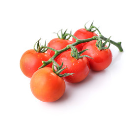 Branch of red ripe tomatoes isolated on white background